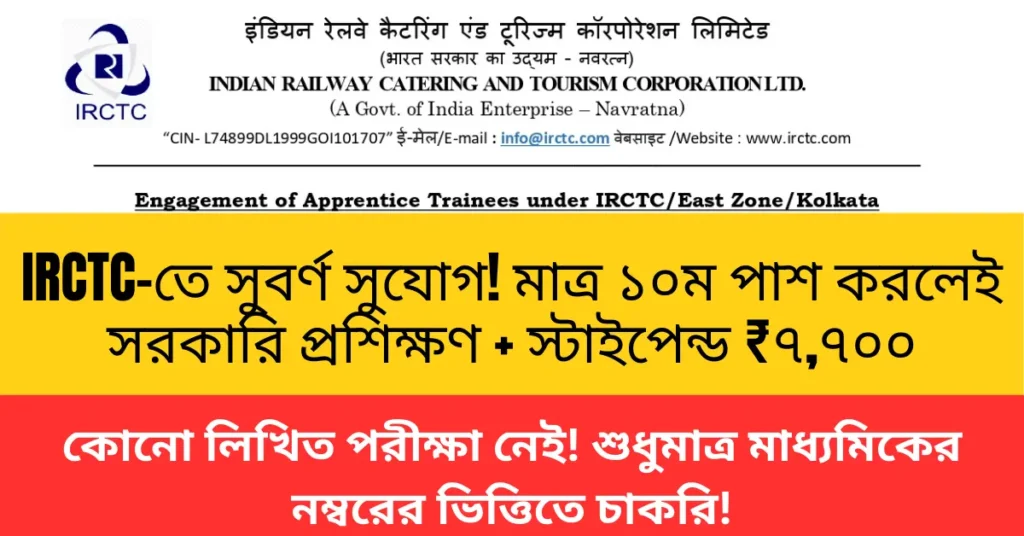 IRCTC অ্যাপ্রেন্টিস ট্রেইনি নিয়োগ ২০২৫